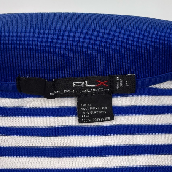 RLX Ralph Lauren Men's Polyester Navy White Striped Short Sleeve Polo - Picture 2 of 5